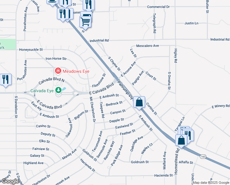 map of restaurants, bars, coffee shops, grocery stores, and more near 2560 East Ambush Street in Pahrump