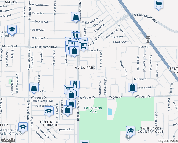 map of restaurants, bars, coffee shops, grocery stores, and more near 1830 North Decatur Boulevard in Las Vegas