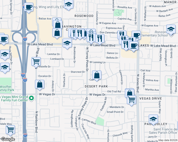 map of restaurants, bars, coffee shops, grocery stores, and more near 1824 Runningbear Drive in Las Vegas