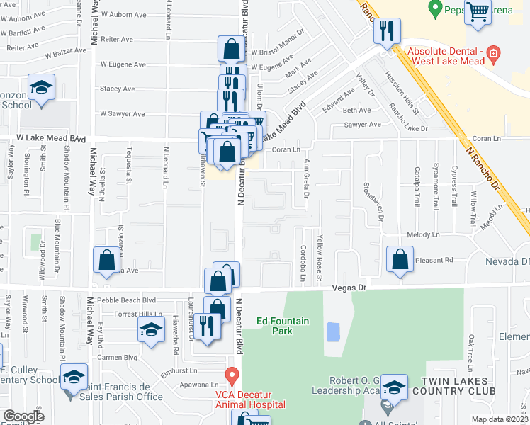 map of restaurants, bars, coffee shops, grocery stores, and more near in Las Vegas