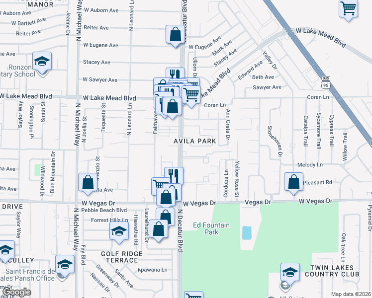 map of restaurants, bars, coffee shops, grocery stores, and more near in Las Vegas