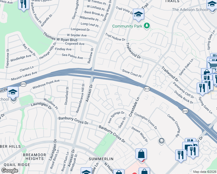 map of restaurants, bars, coffee shops, grocery stores, and more near 10300 Pinto Creek Lane in Las Vegas