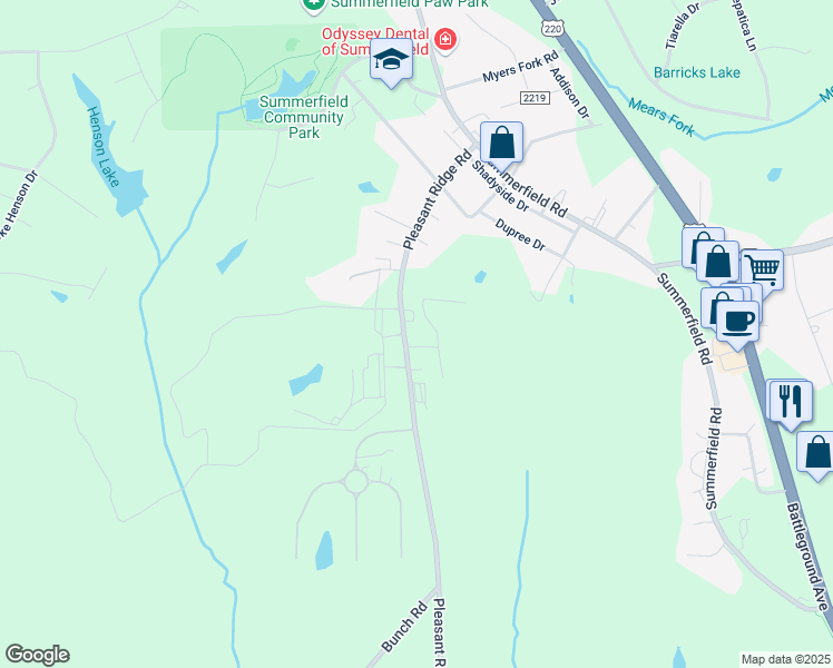 map of restaurants, bars, coffee shops, grocery stores, and more near 7119 Rabbit Hollow Road in Summerfield