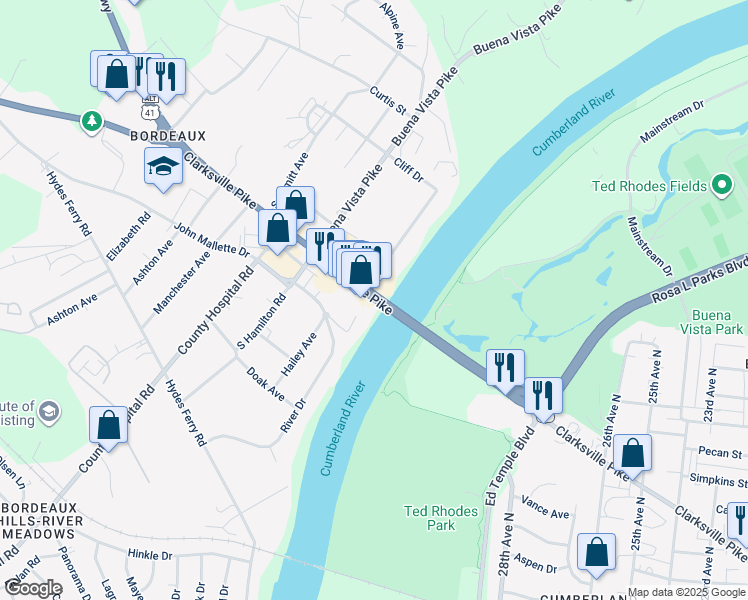 map of restaurants, bars, coffee shops, grocery stores, and more near in Nashville