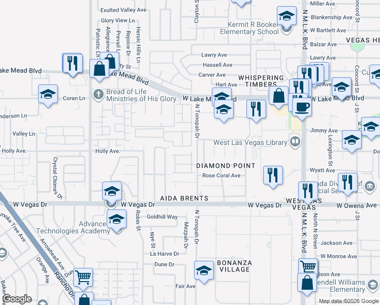 map of restaurants, bars, coffee shops, grocery stores, and more near 2100 Port Avenue in Las Vegas
