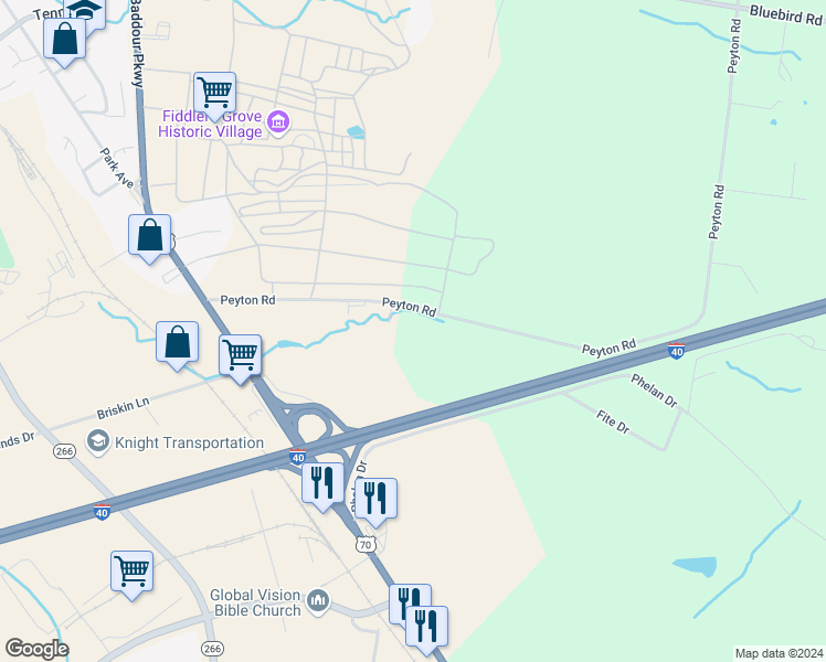 map of restaurants, bars, coffee shops, grocery stores, and more near 460 Peyton Road in Lebanon