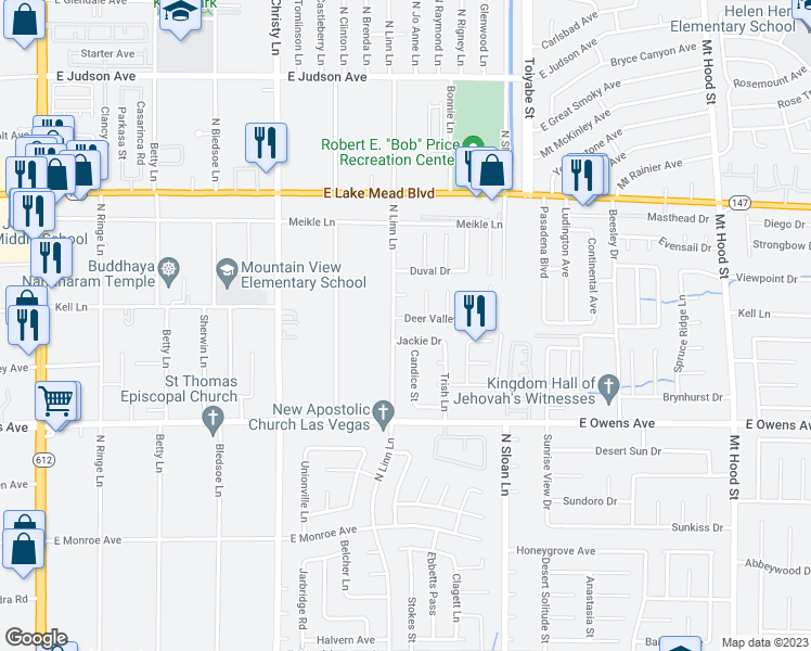 map of restaurants, bars, coffee shops, grocery stores, and more near 5723 Deer Valley Drive in Las Vegas