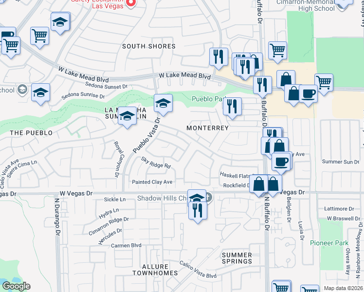 map of restaurants, bars, coffee shops, grocery stores, and more near 7908 Verde Springs Drive in Las Vegas