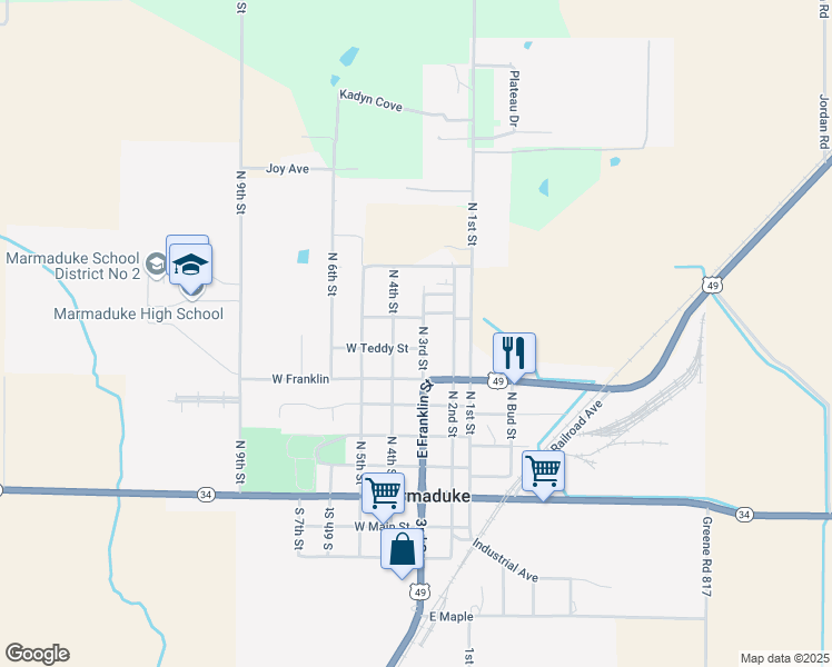 map of restaurants, bars, coffee shops, grocery stores, and more near 508 West Teddy Street in Marmaduke