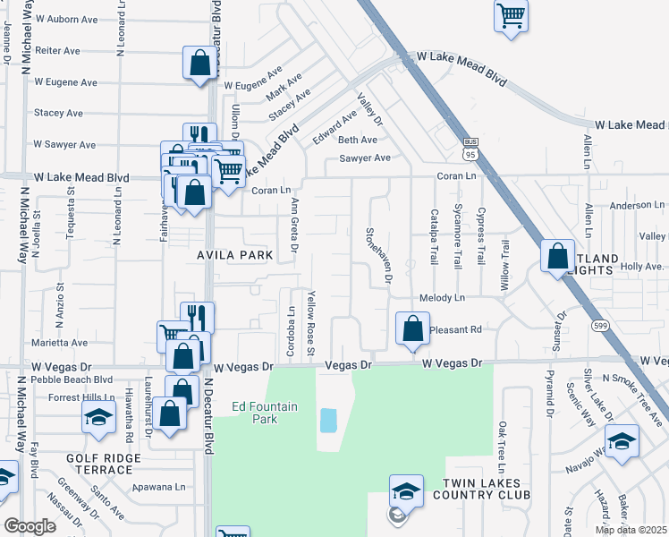 map of restaurants, bars, coffee shops, grocery stores, and more near 4444 Denia Circle in Las Vegas