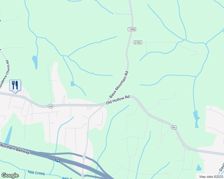 map of restaurants, bars, coffee shops, grocery stores, and more near 5760 Baux Mountain Road in Winston-Salem