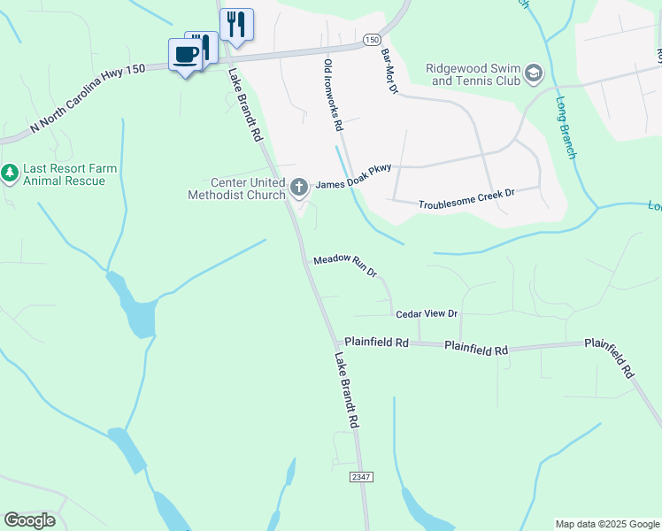 map of restaurants, bars, coffee shops, grocery stores, and more near 2191 Meadow Run Drive in Greensboro
