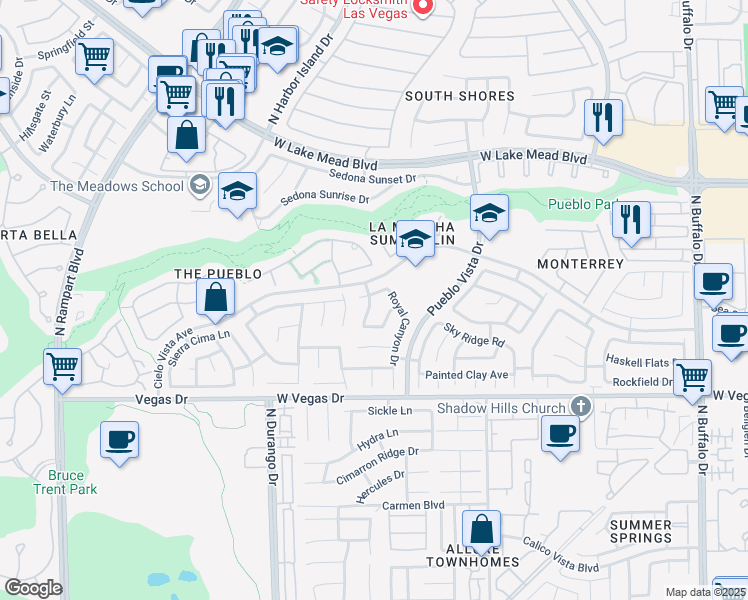 map of restaurants, bars, coffee shops, grocery stores, and more near 8221 Hot Creek Drive in Las Vegas