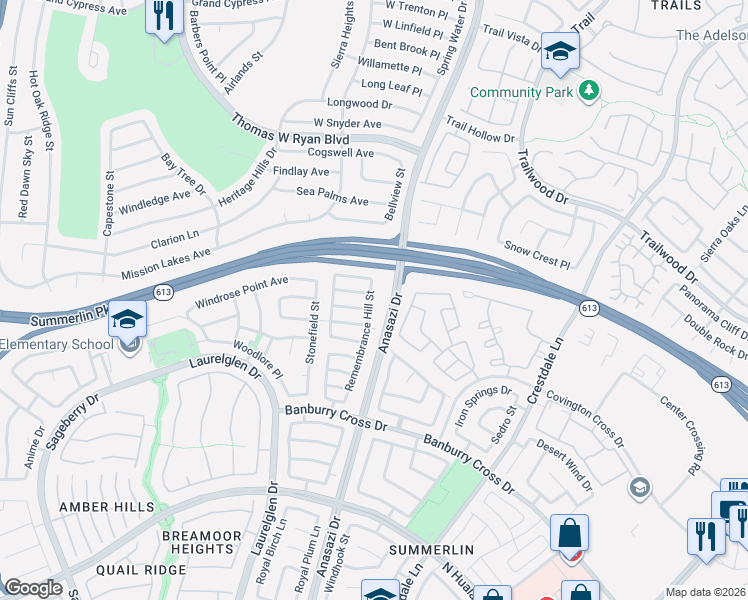map of restaurants, bars, coffee shops, grocery stores, and more near 1820 Remembrance Hill Street in Las Vegas