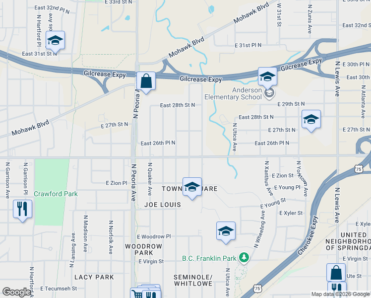 map of restaurants, bars, coffee shops, grocery stores, and more near 2616 North Saint Louis Avenue in Tulsa
