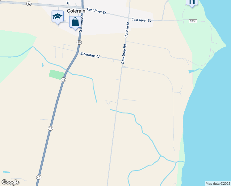 map of restaurants, bars, coffee shops, grocery stores, and more near 152 Dew Drop Road in Colerain