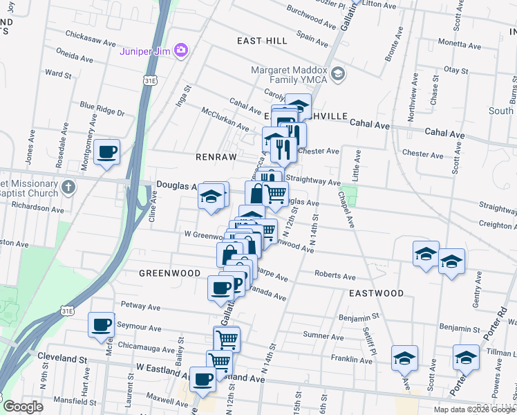 map of restaurants, bars, coffee shops, grocery stores, and more near 1220 Gallatin Avenue in Nashville