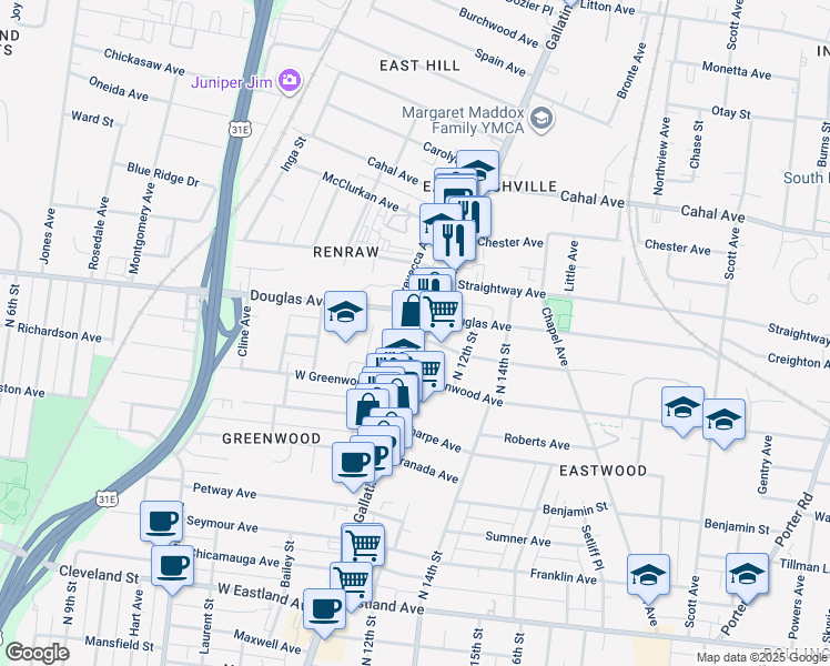 map of restaurants, bars, coffee shops, grocery stores, and more near 1220 Gallatin Avenue in Nashville