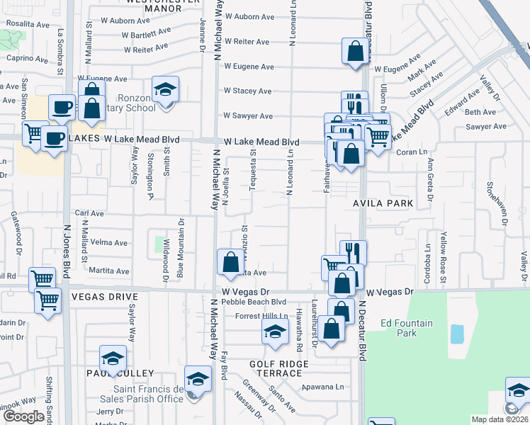 map of restaurants, bars, coffee shops, grocery stores, and more near 5135 Lamarjon Court in Las Vegas