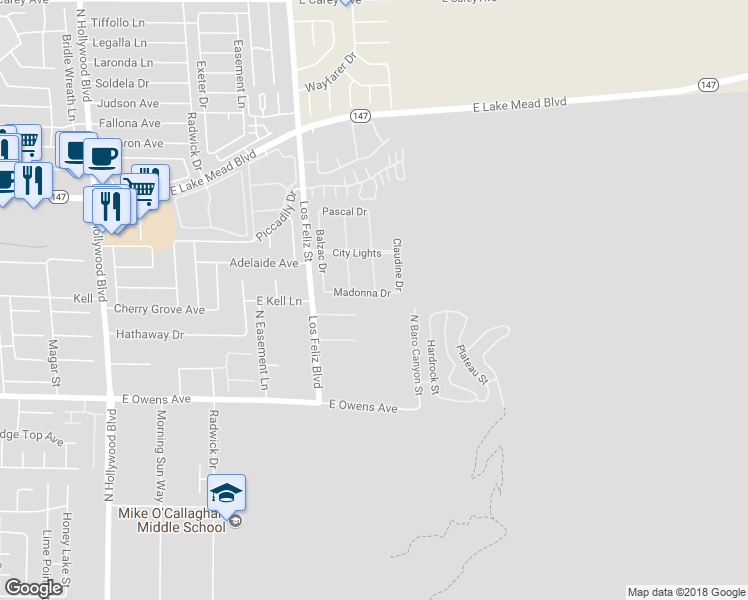 map of restaurants, bars, coffee shops, grocery stores, and more near 7215 Madonna Drive in Las Vegas