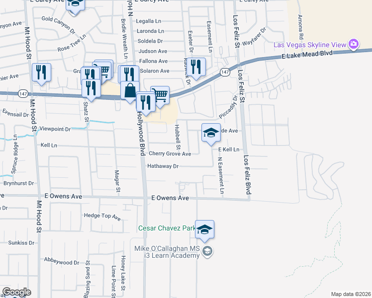 map of restaurants, bars, coffee shops, grocery stores, and more near 6918 Cherry Grove Avenue in Las Vegas