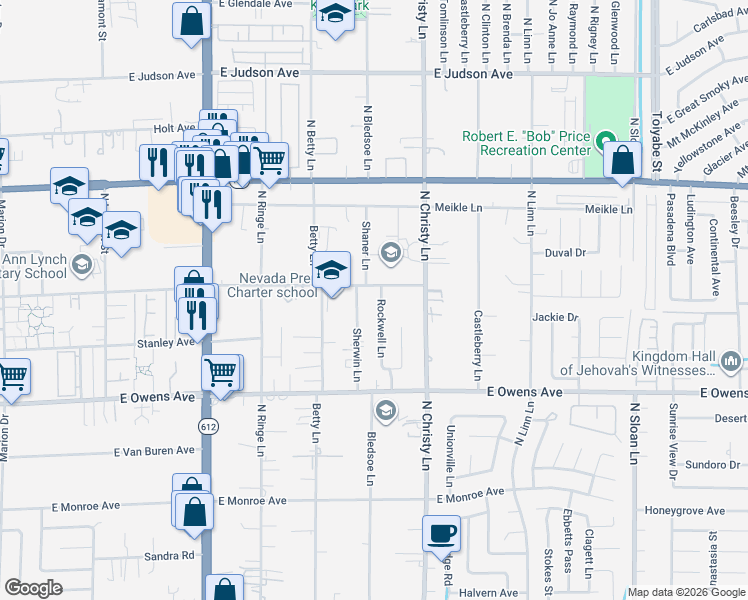map of restaurants, bars, coffee shops, grocery stores, and more near 1766 Rockwell Lane in Las Vegas