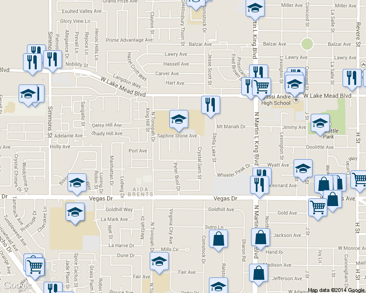 map of restaurants, bars, coffee shops, grocery stores, and more near 1849 Zircon Ridge Court in Las Vegas