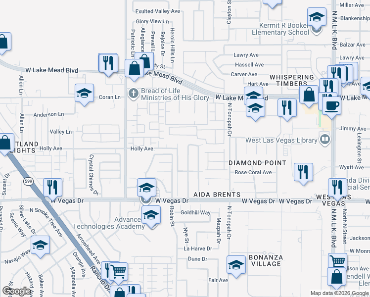 map of restaurants, bars, coffee shops, grocery stores, and more near 1908 Manhattan Drive in Las Vegas