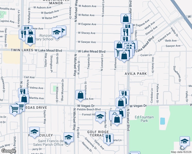 map of restaurants, bars, coffee shops, grocery stores, and more near 5135 Lamarjon Court in Las Vegas