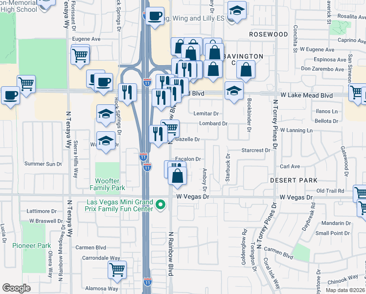 map of restaurants, bars, coffee shops, grocery stores, and more near 6628 Fredonia Drive in Las Vegas