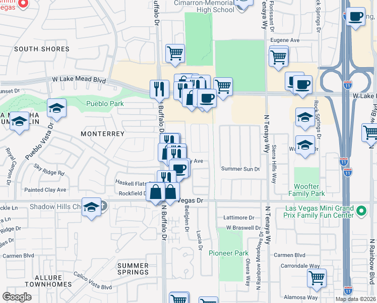 map of restaurants, bars, coffee shops, grocery stores, and more near 1830 North Buffalo Drive in Las Vegas
