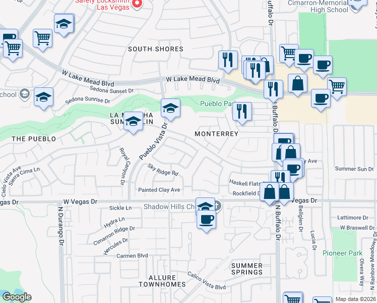 map of restaurants, bars, coffee shops, grocery stores, and more near 7908 Verde Springs Drive in Las Vegas