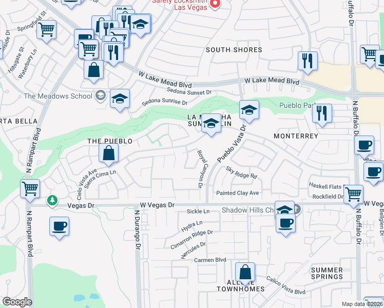 map of restaurants, bars, coffee shops, grocery stores, and more near 8213 West Ruby Mountain Way in Las Vegas