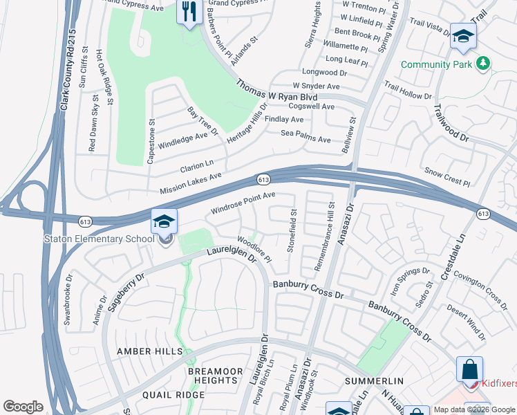 map of restaurants, bars, coffee shops, grocery stores, and more near 1813 Oak Moss in Las Vegas