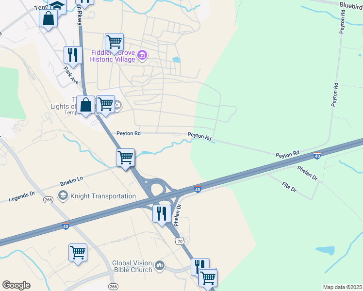map of restaurants, bars, coffee shops, grocery stores, and more near 360 Peyton Road in Lebanon