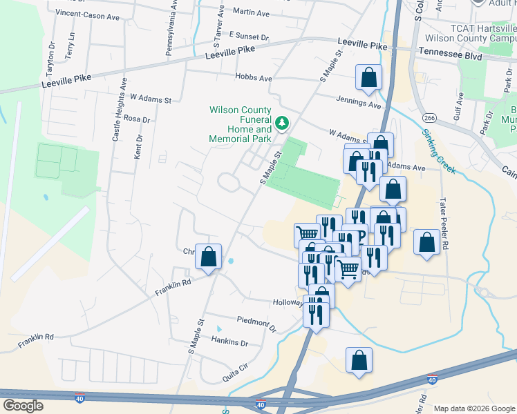 map of restaurants, bars, coffee shops, grocery stores, and more near 815 South Maple Street in Lebanon