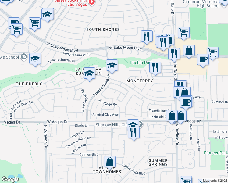 map of restaurants, bars, coffee shops, grocery stores, and more near 8001 Verde Springs Drive in Las Vegas