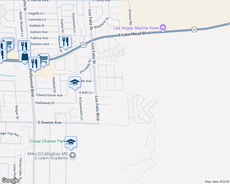 map of restaurants, bars, coffee shops, grocery stores, and more near 7215 Madonna Drive in Las Vegas
