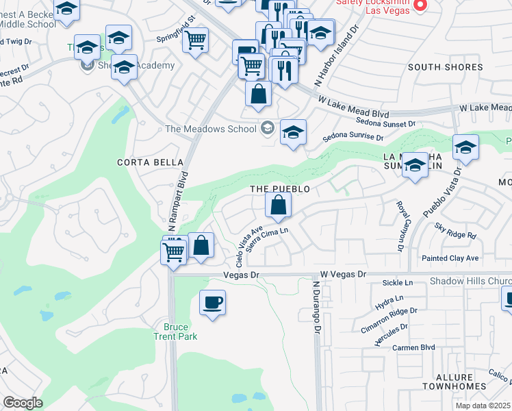 map of restaurants, bars, coffee shops, grocery stores, and more near 8532 Chiquita Drive in Las Vegas