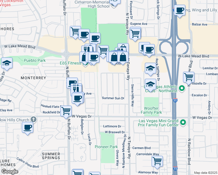 map of restaurants, bars, coffee shops, grocery stores, and more near 1804 Klamath Falls Way in Las Vegas
