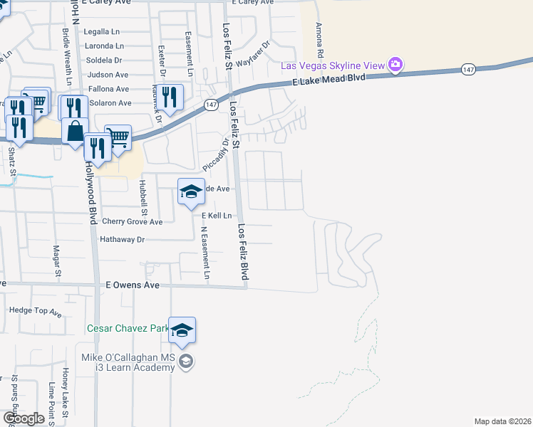 map of restaurants, bars, coffee shops, grocery stores, and more near 7165 Madonna Drive in Las Vegas