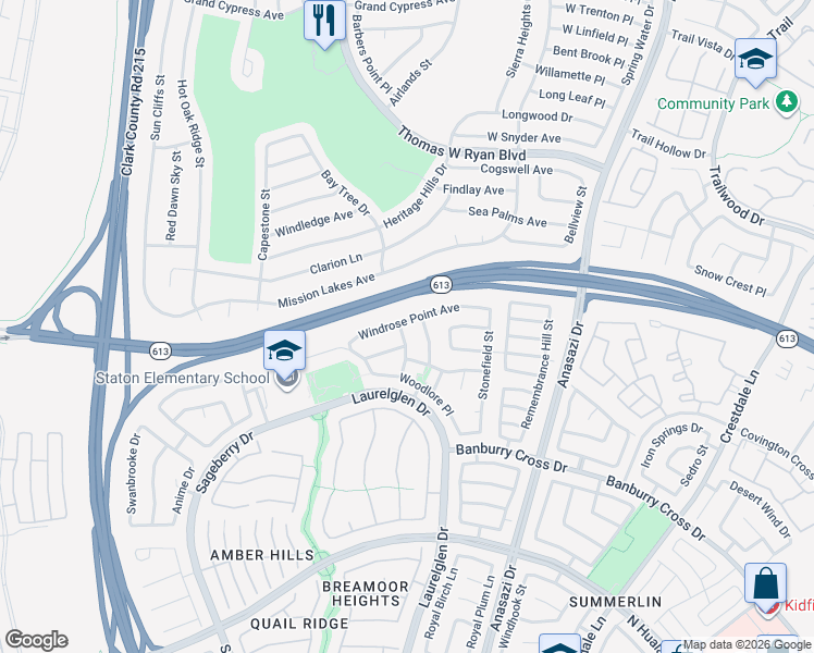 map of restaurants, bars, coffee shops, grocery stores, and more near 1812 Monterey Cypress Street in Las Vegas