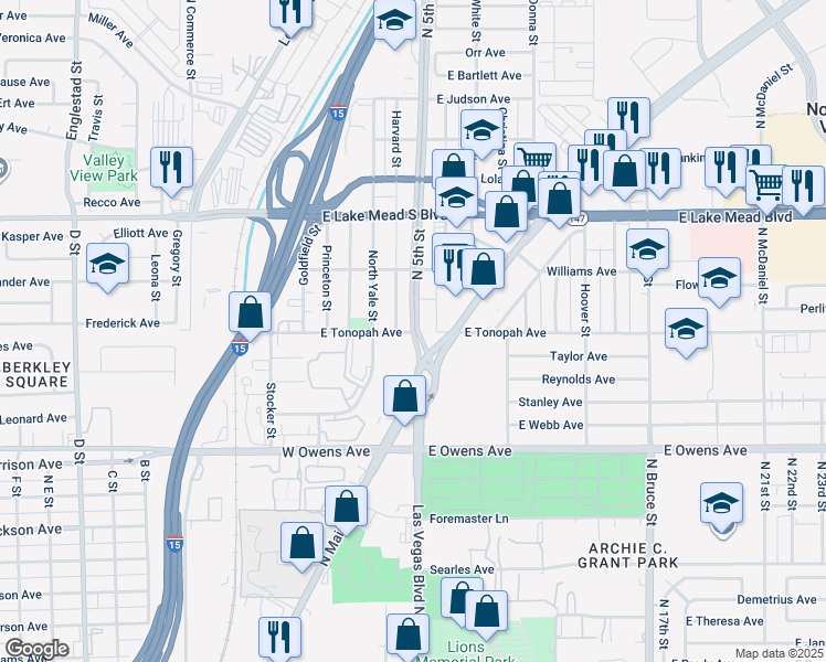 map of restaurants, bars, coffee shops, grocery stores, and more near 2061 N 5th St in North Las Vegas