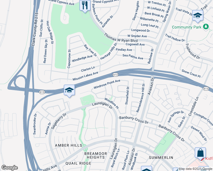 map of restaurants, bars, coffee shops, grocery stores, and more near 1812 Monterey Cypress Street in Las Vegas
