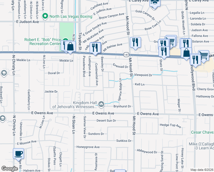 map of restaurants, bars, coffee shops, grocery stores, and more near 1785 Green Acres Avenue in Las Vegas