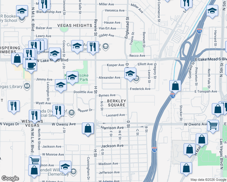 map of restaurants, bars, coffee shops, grocery stores, and more near 517 Frederick Avenue in Las Vegas