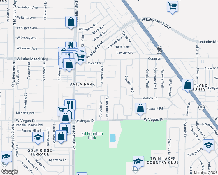 map of restaurants, bars, coffee shops, grocery stores, and more near 1824 Yellow Rose Street in Las Vegas