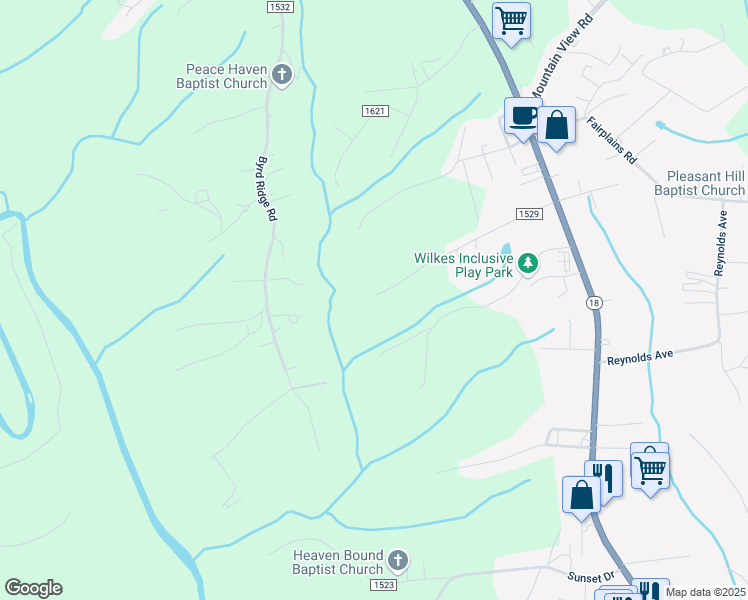 map of restaurants, bars, coffee shops, grocery stores, and more near 525 Thomas Street in North Wilkesboro