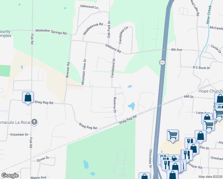 map of restaurants, bars, coffee shops, grocery stores, and more near 2399 Bobby Nichols Drive in Cookeville