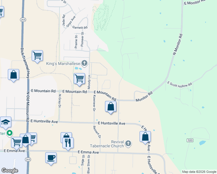 map of restaurants, bars, coffee shops, grocery stores, and more near 964 Vale Street in Springdale